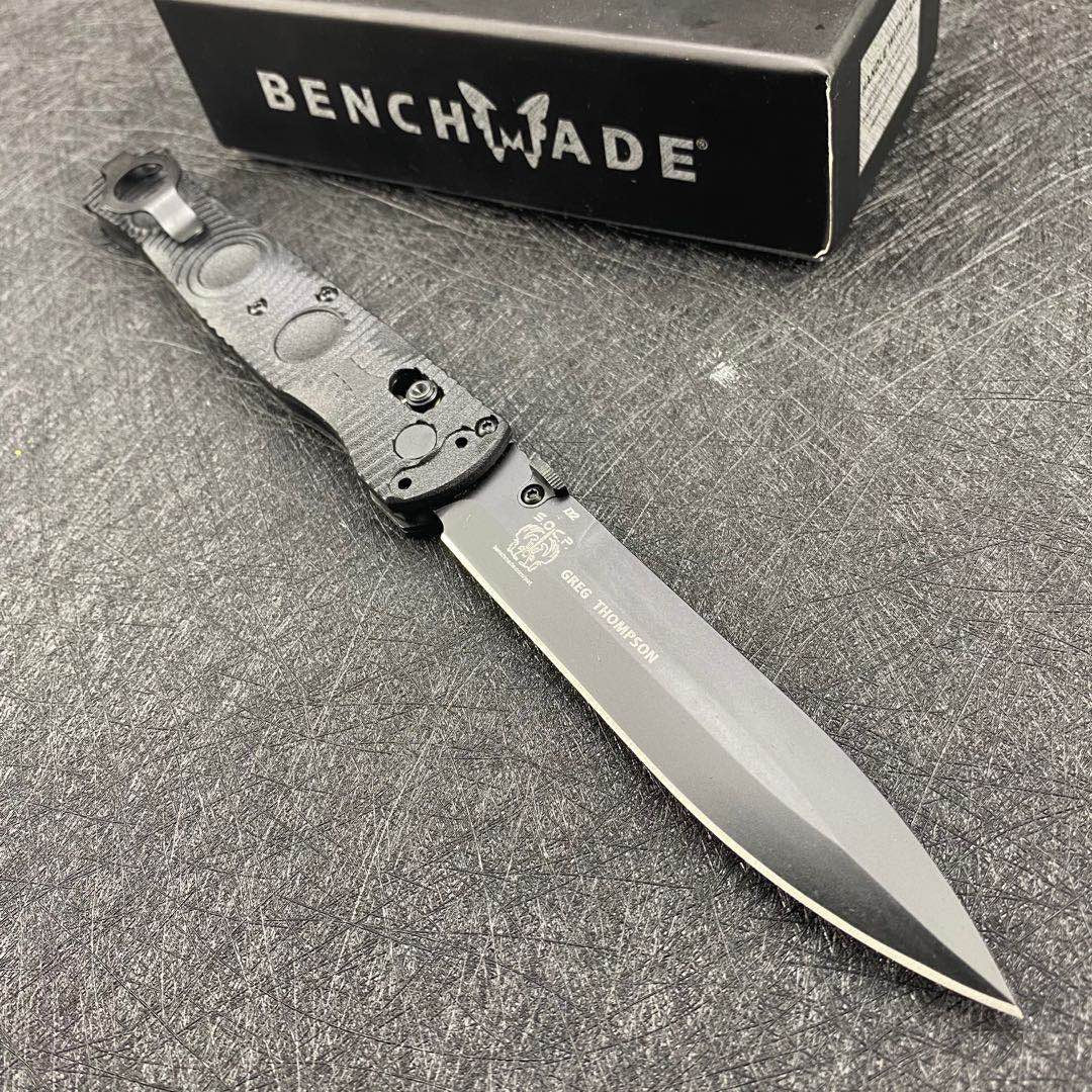 Benchmade 391BK Folding Tactical Knife 4.47"" D2 Black Handles Pocket Knife Black Cerakote Spear Point Plain Blade Gift