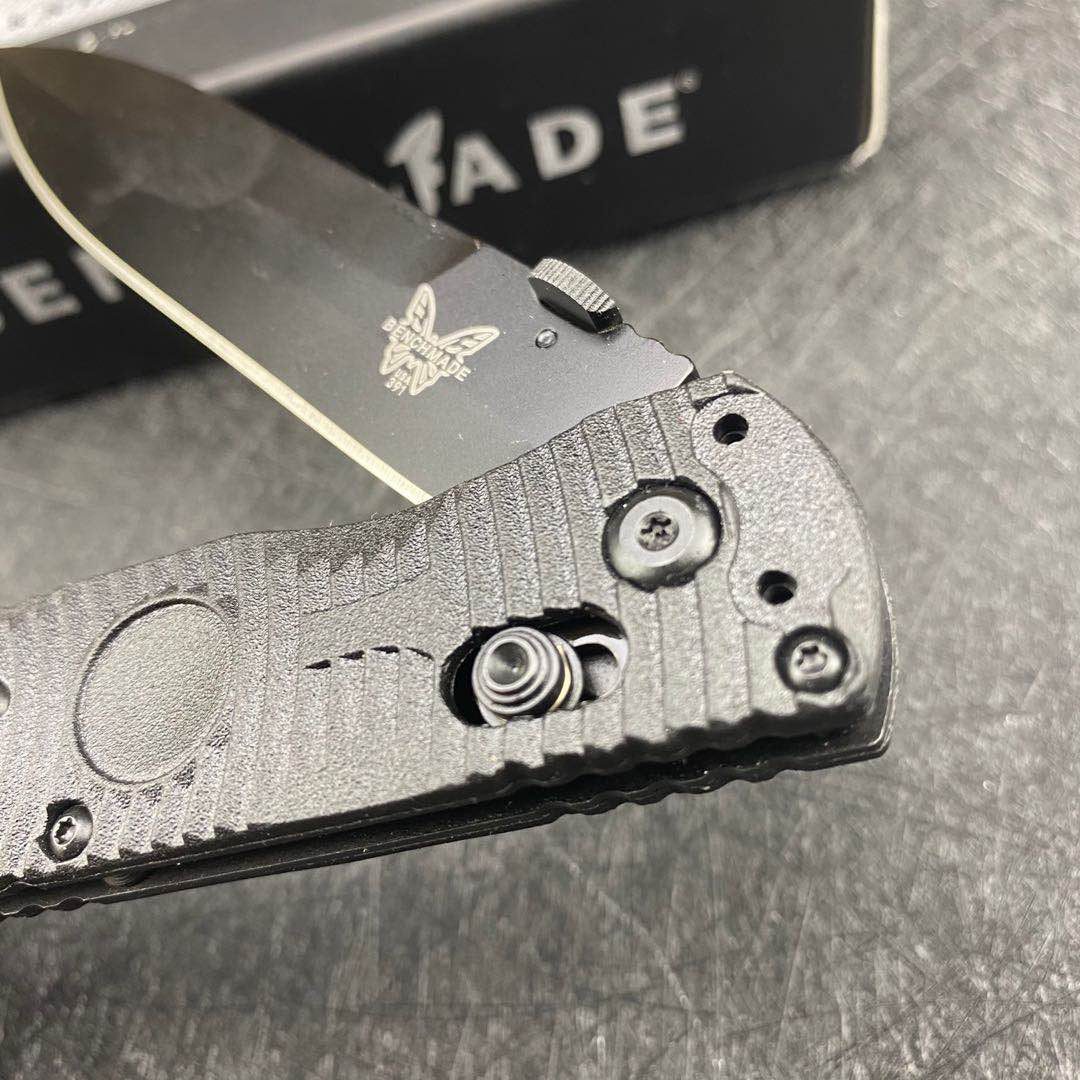 Benchmade 391BK Folding Tactical Knife 4.47"" D2 Black Handles Pocket Knife Black Cerakote Spear Point Plain Blade Gift