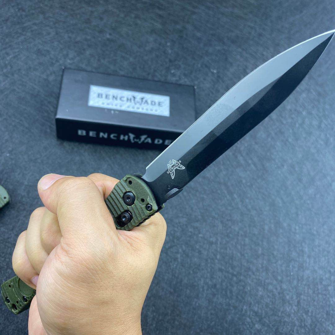 Benchmade 391BK Folding Tactical Knife 4.47"" D2 Black Handles Pocket Knife Black Cerakote Spear Point Plain Blade Gift