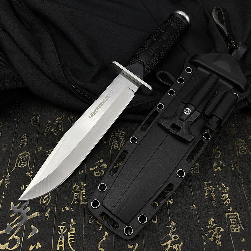 Tactical Survival Hunting Outdoor Camping Knife Cold steel Leatherneck Fixed Blade Bowie /Kydex Sheath &Small flashlight and flintstone With LED Light