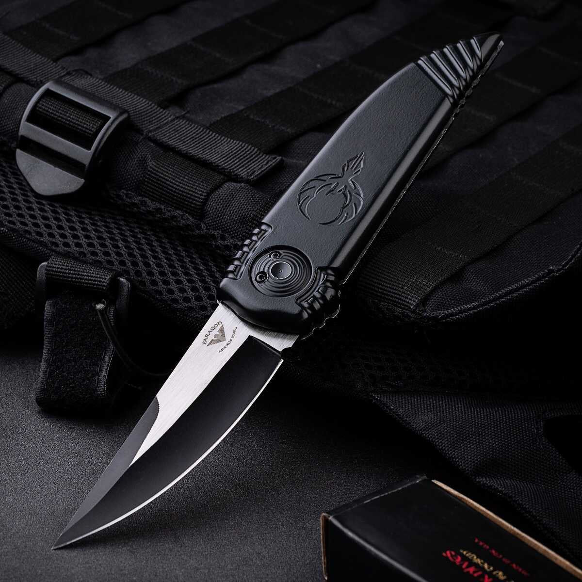 PARAGOD Quick Open Pocket Knife Aluminium Handle Outdoor Hunting Folding Knives Multifuntion Tools Gift box