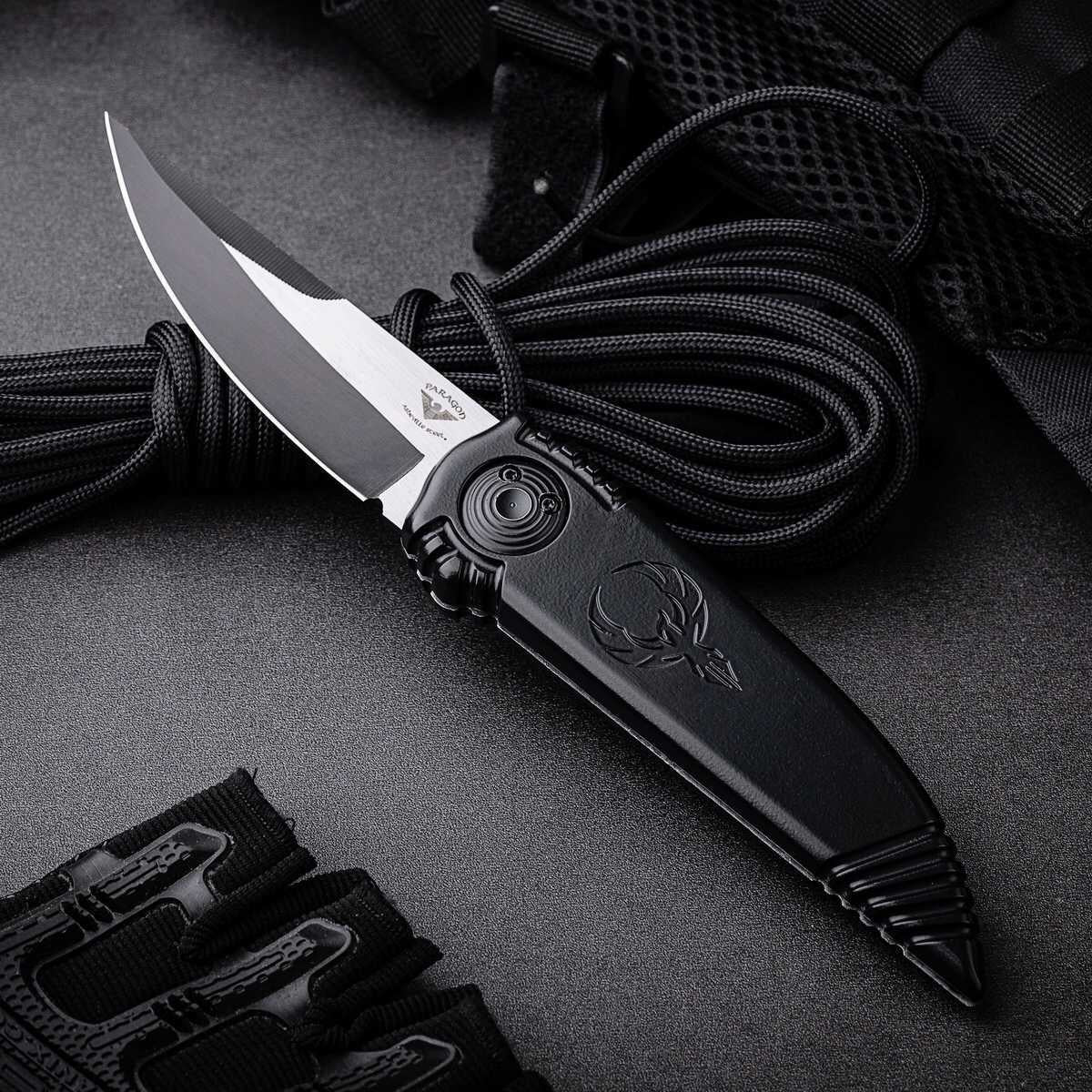 PARAGOD Quick Open Pocket Knife Aluminium Handle Outdoor Hunting Folding Knives Multifuntion Tools Gift box