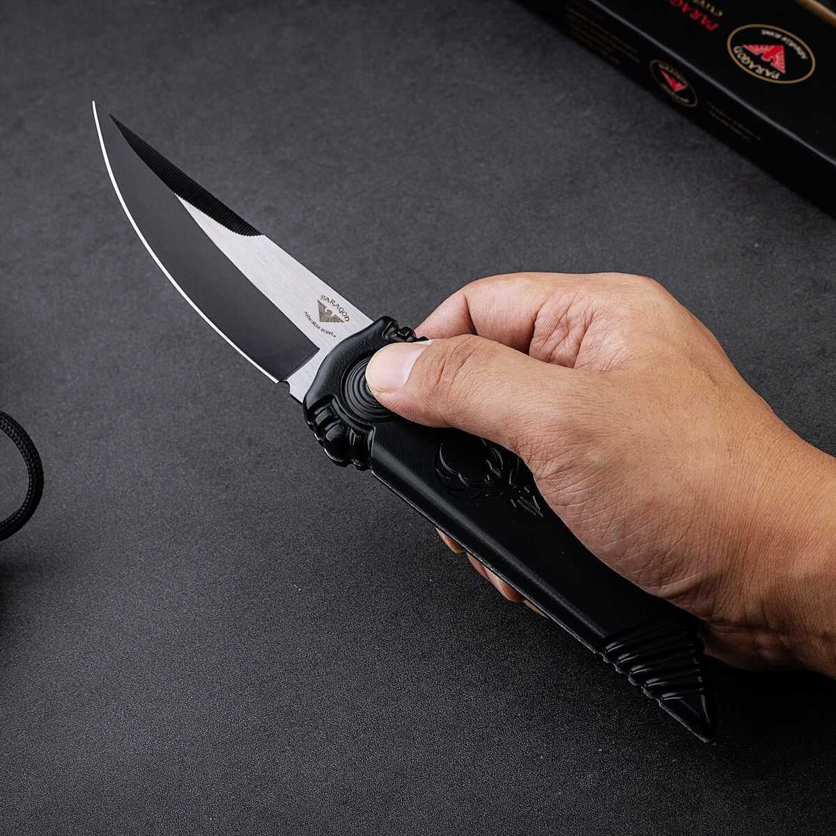 PARAGOD Quick Open Pocket Knife Aluminium Handle Outdoor Hunting Folding Knives Multifuntion Tools Gift box