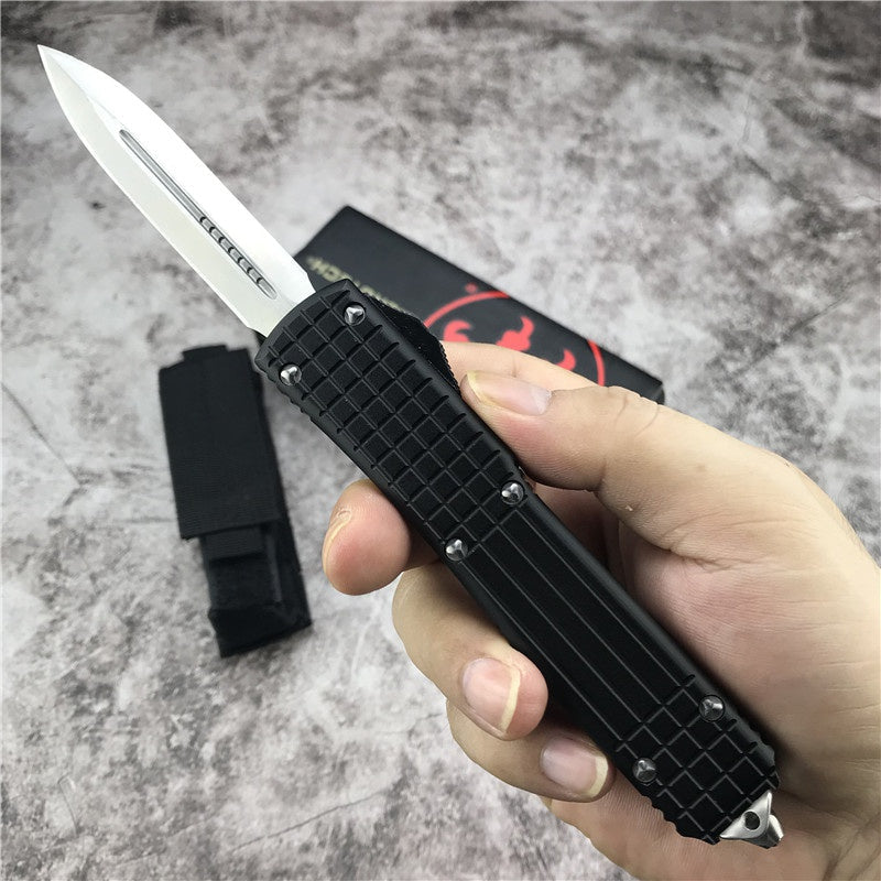 Microtech OTF Spring Automatic Knife aluminium alloy Handle Quick Switch Straight Out of The Double-edged Outdoor Hiking Camping Survival Tactical Knife Gift