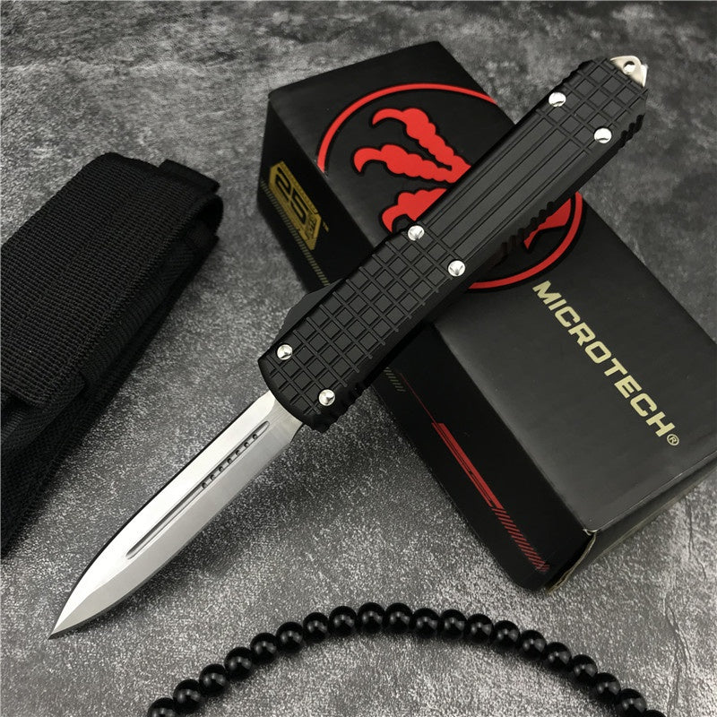 Microtech OTF Spring Automatic Knife aluminium alloy Handle Quick Switch Straight Out of The Double-edged Outdoor Hiking Camping Survival Tactical Knife Gift