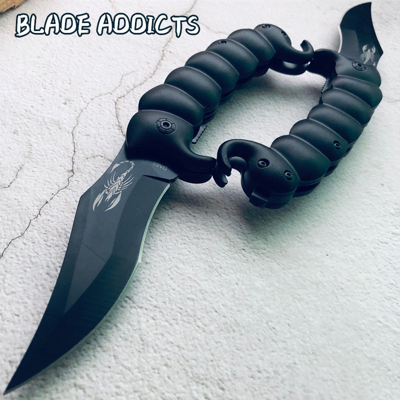 Spring Assisted Knife Scorpion tail Tactical Camping Hunting pocket knife black High Quality