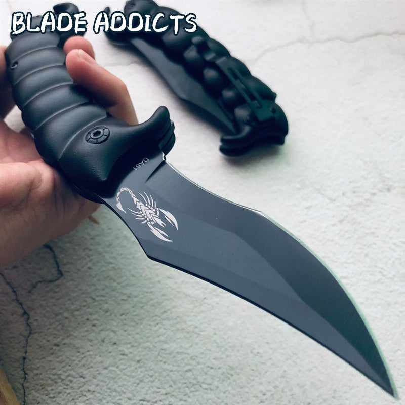 Spring Assisted Knife Scorpion tail Tactical Camping Hunting pocket knife black High Quality