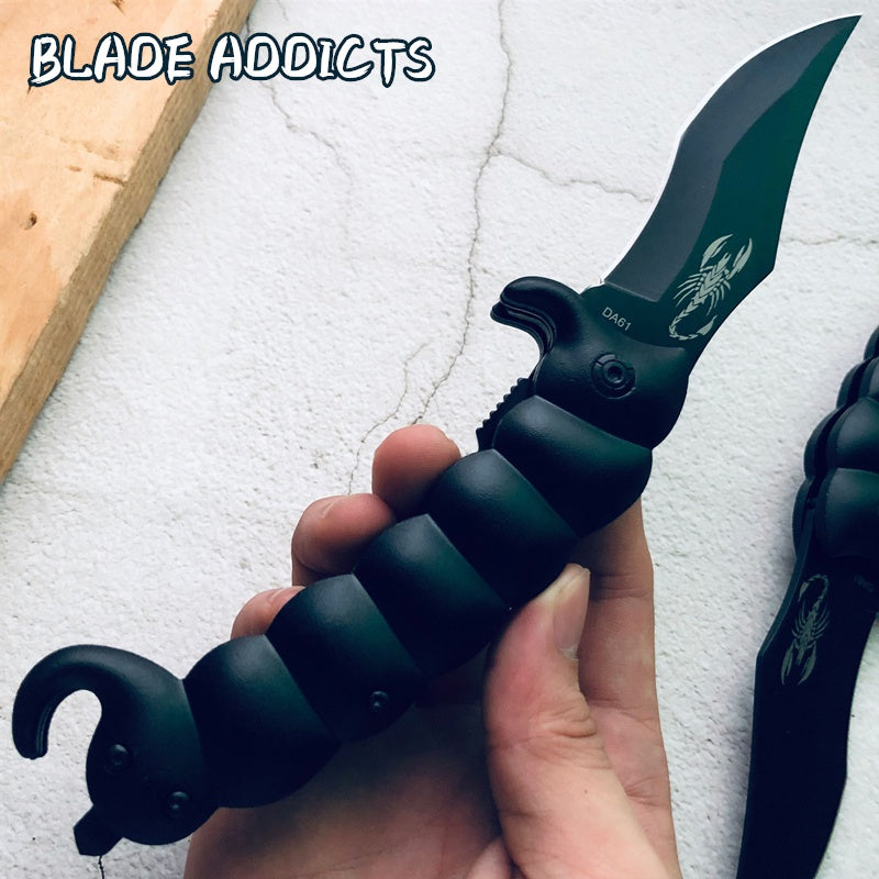 Spring Assisted Knife Scorpion tail Tactical Camping Hunting pocket knife black High Quality