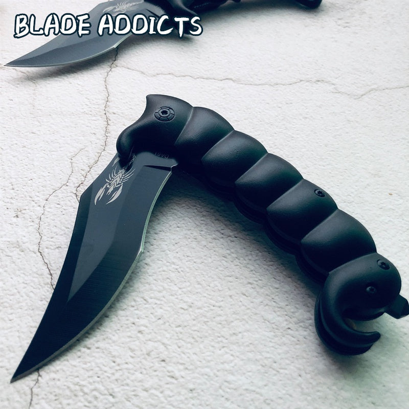 Spring Assisted Knife Scorpion tail Tactical Camping Hunting pocket knife black High Quality