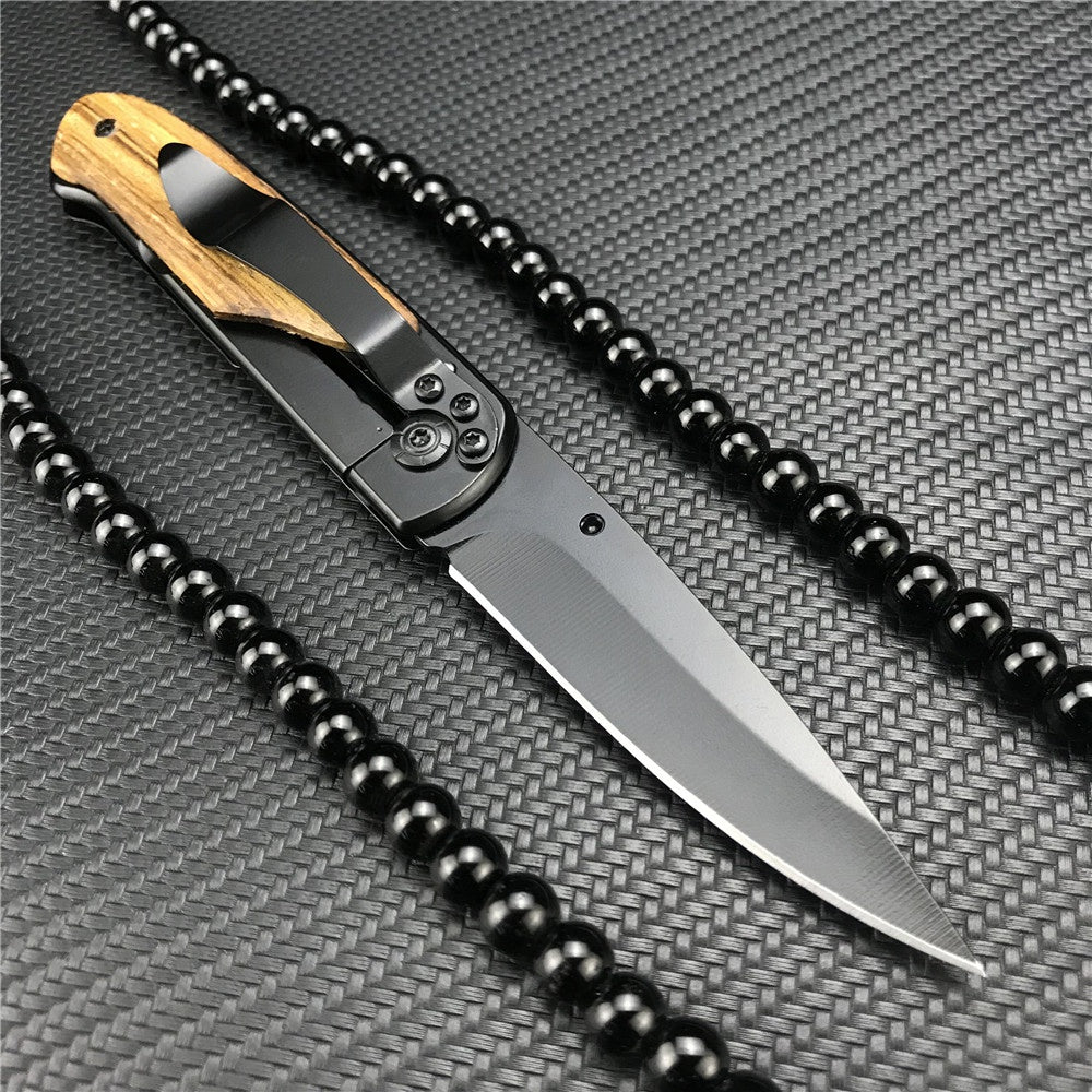 Benchmade DA44 Survival Pocket Folding Knife Wood Handle Titanium Finish Blade Tactical Knifes EDC Pockets Knives