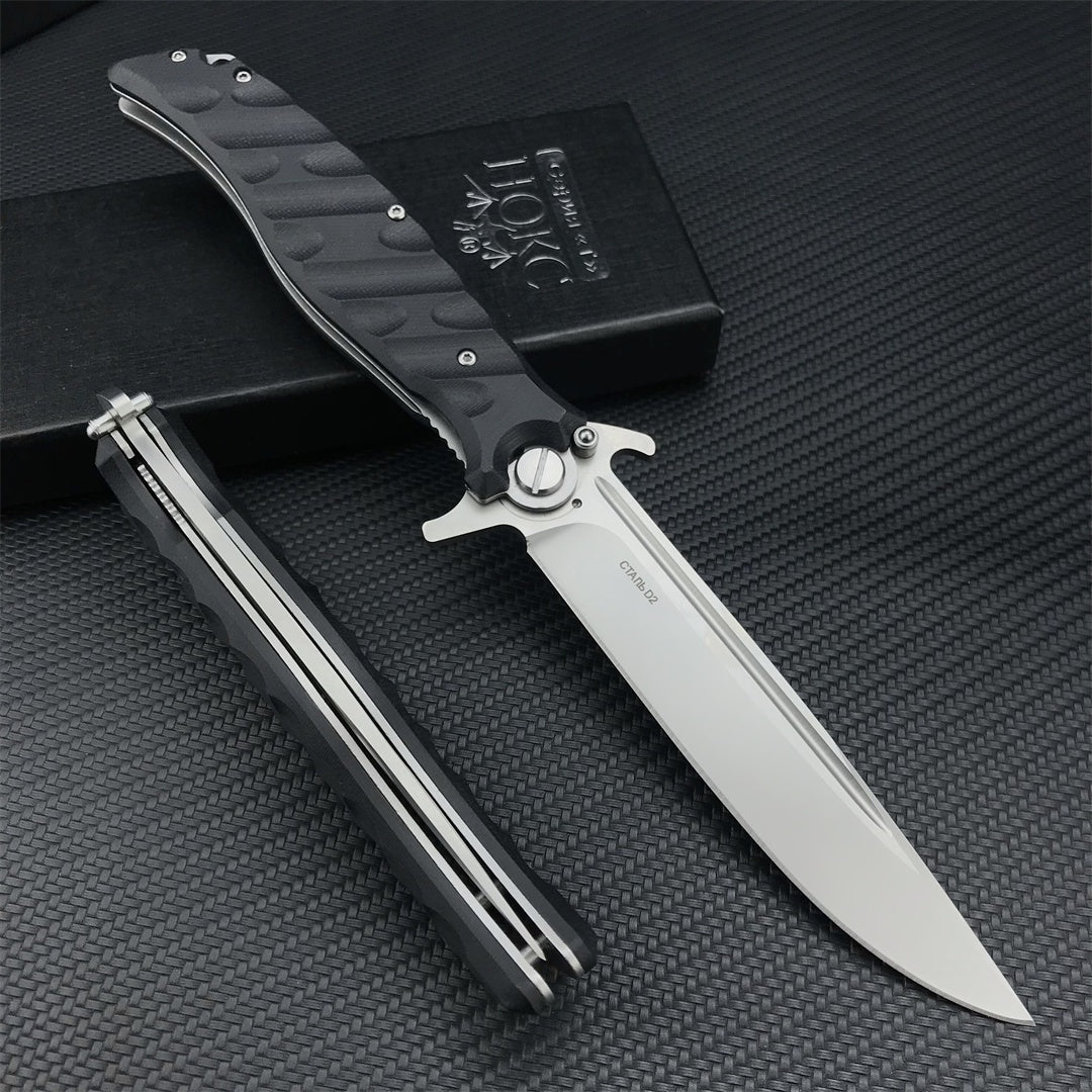 RUSSIA HOCK Finka S Knox Tactical Folding Knife EDC Tool D2 Blade Black G10 Handle Hunting Survival Pocket Knives