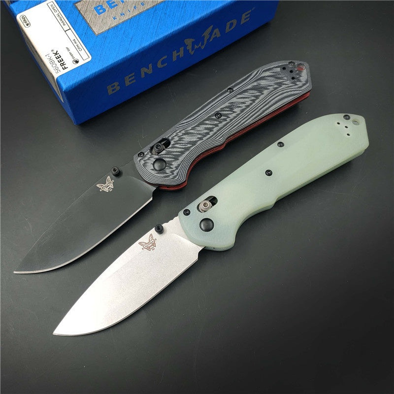 Benchmade 560BK-1 Freek Folding Knife 3.6" CPM-M4 Black Blade, Gray and black textured G10 Handles