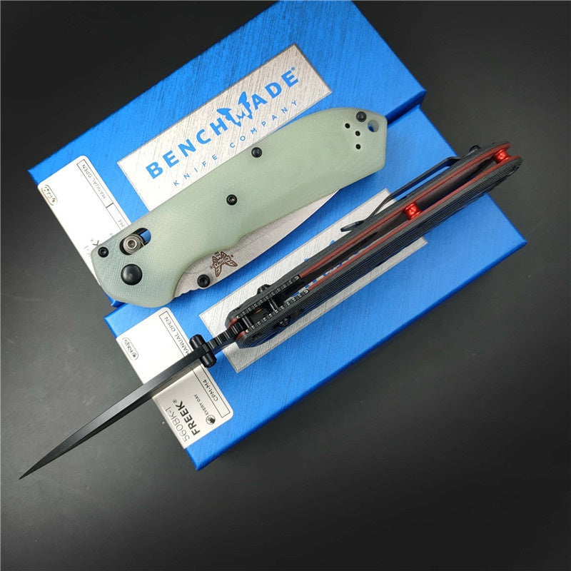 Benchmade 560BK-1 Freek Folding Knife 3.6" CPM-M4 Black Blade, Gray and black textured G10 Handles