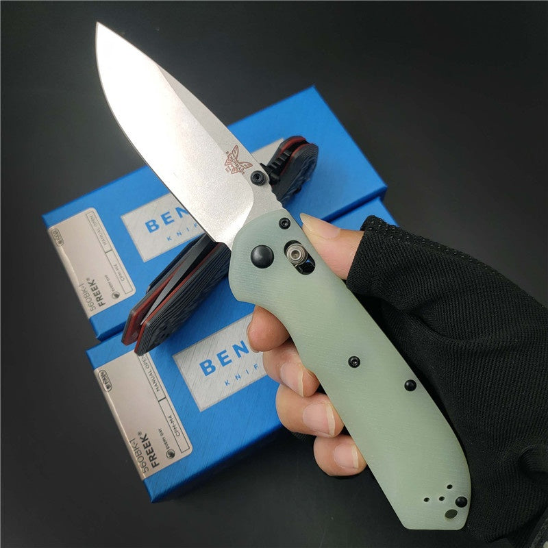 Benchmade 560BK-1 Freek Folding Knife 3.6" CPM-M4 Black Blade, Gray and black textured G10 Handles
