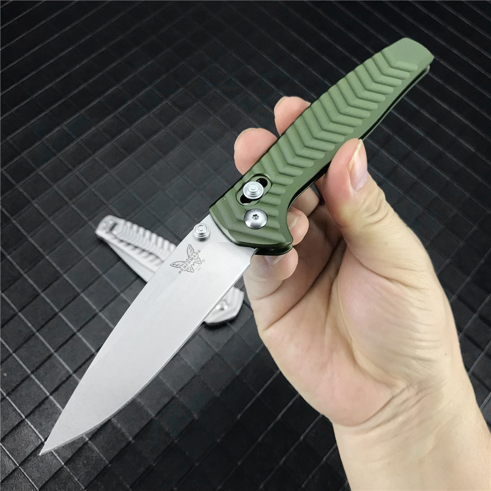 Benchmade 781 Anthem Folding Knife 3.5" Satin CPM-20CV Blade, Bronze Chevron Integral Titanium Handles