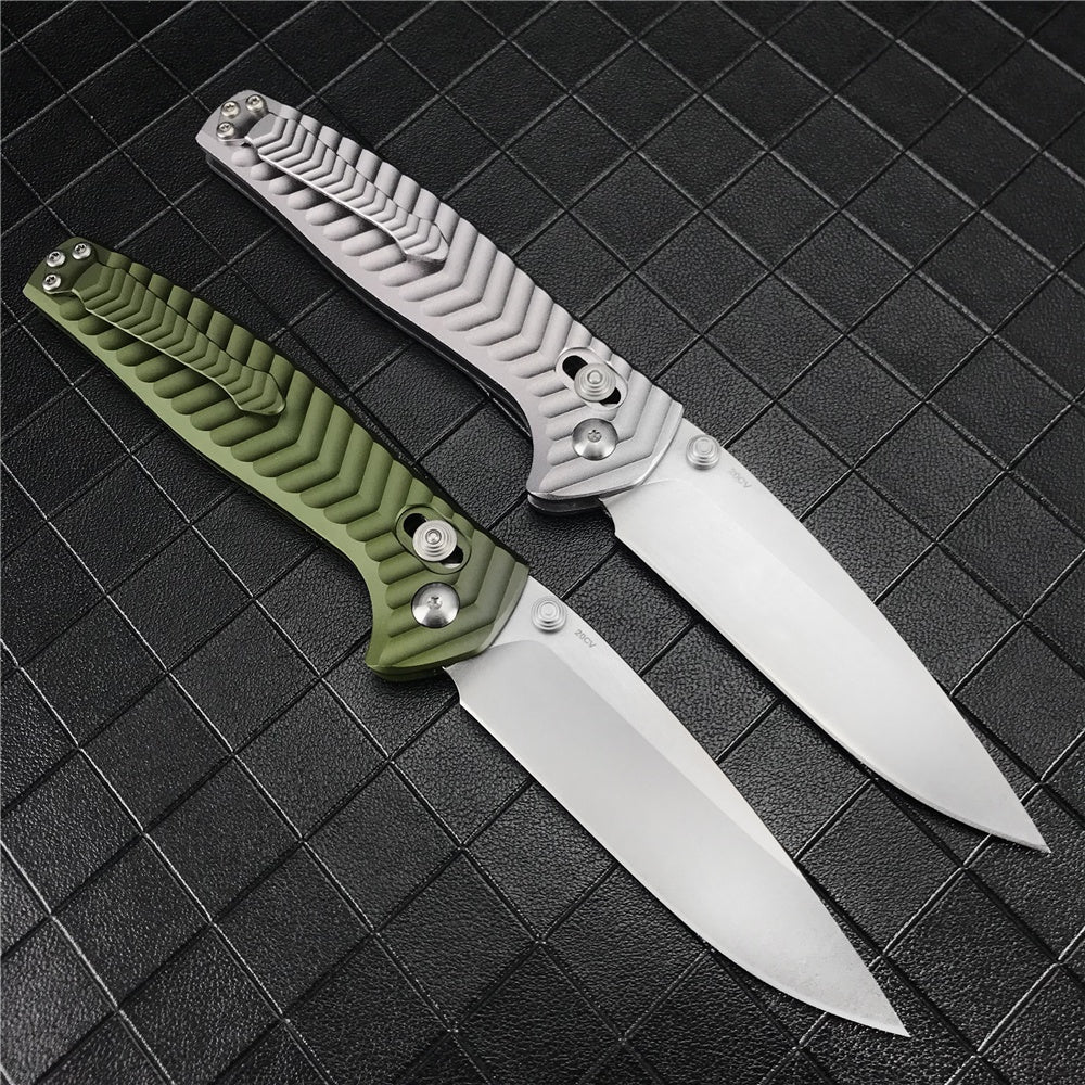 Benchmade 781 Anthem Folding Knife 3.5" Satin CPM-20CV Blade, Bronze Chevron Integral Titanium Handles