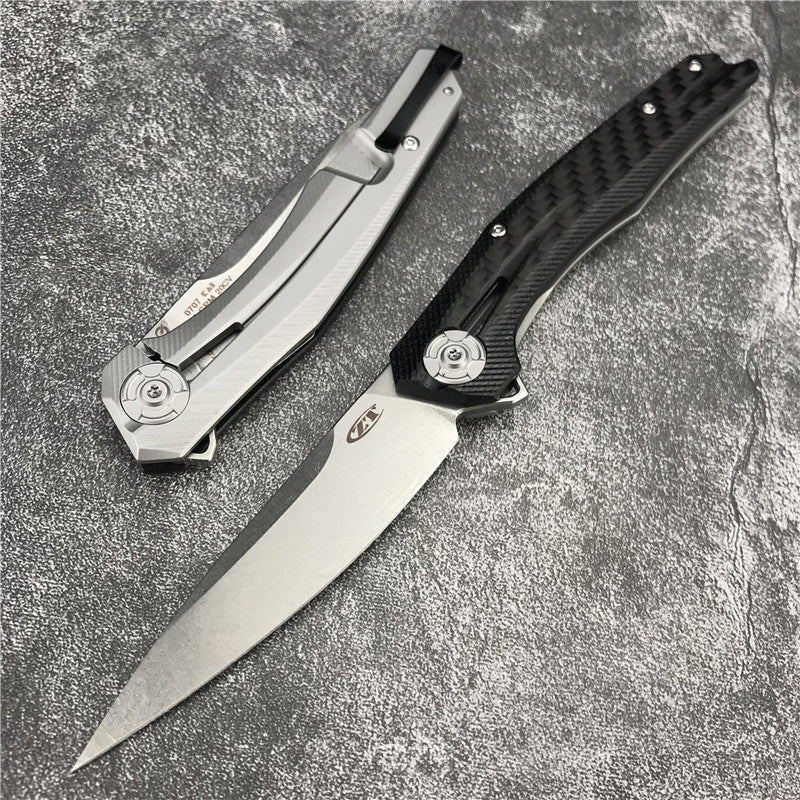 ZT ZERO TOLERANCE0707 Flipper Knife Folding Pocket Knife 3.5" CPM-20CV Drop Point Blade, 3D Machined Carbon Fiber and Titanium Handles