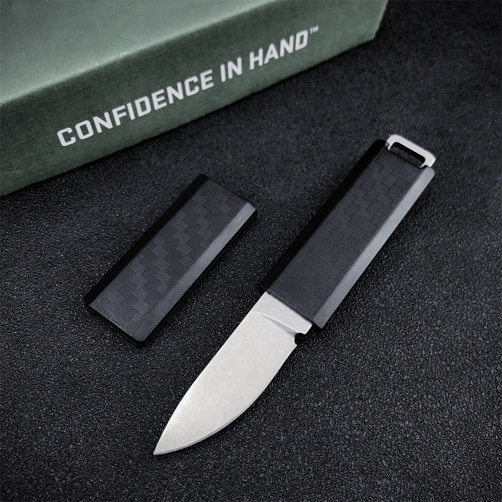 CRKT Scribe EDC Knife: Compact Everyday Carry Fixed Blade, Stonewash finish, Black Thermoplastic Handle, and Cap 2425
