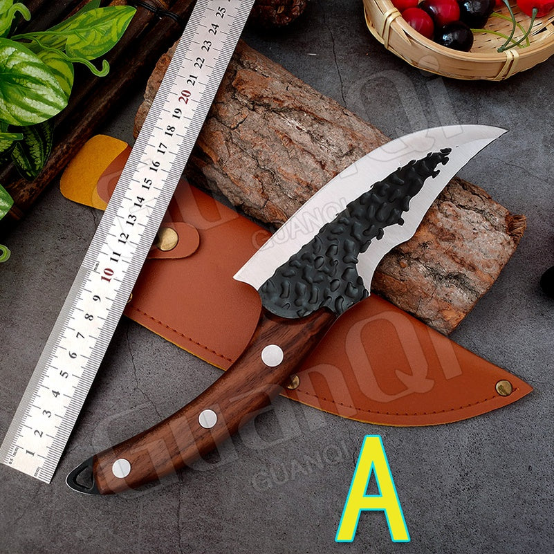 Handmade Forged 6 Inch Boning Knife High-carbon Clad Steel Meat Cleaver Kitchen Knife Outdoor Sliced Killing Fish Cutting Meat Butcher Knife Portable Meat Cleaver Kitchen Knife Professional Chef Knife Special Deboning Slaughter Knife