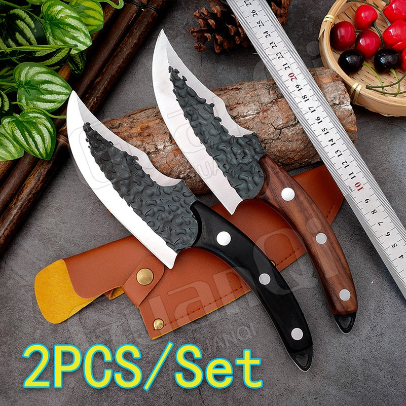 Handmade Forged 6 Inch Boning Knife High-carbon Clad Steel Meat Cleaver Kitchen Knife Outdoor Sliced Killing Fish Cutting Meat Butcher Knife Portable Meat Cleaver Kitchen Knife Professional Chef Knife Special Deboning Slaughter Knife