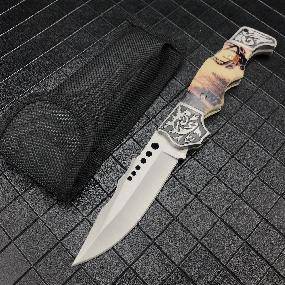 Outdoor Tactical Fixed Blade Hunting Knife High Hardness Resin Handle Army Knife Folding Knife Camping Portable Pocket Knife