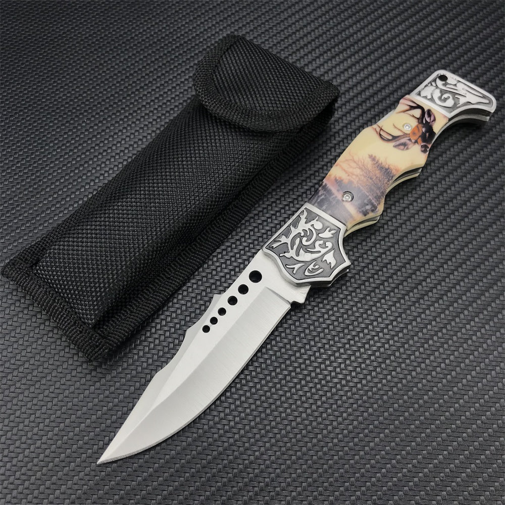 Outdoor Tactical Fixed Blade Hunting Knife High Hardness Resin Handle Army Knife Folding Knife Camping Portable Pocket Knife