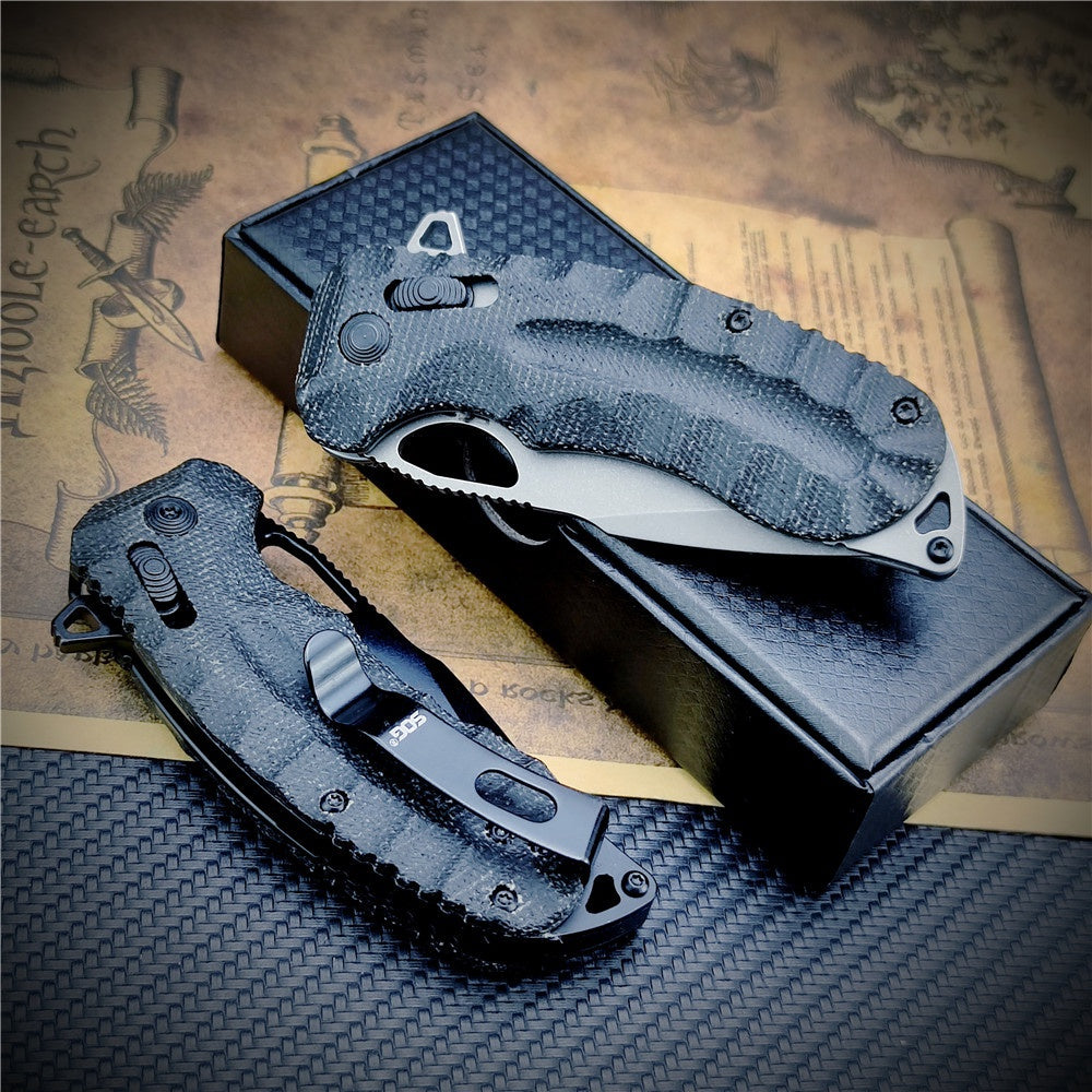 SOG Kiku XR Outdoor Folding Knife 3.03" CTS-XHP Satin Plain Blade, Natural Linen Micarta Handles - XR Lock - 12-27-01-57