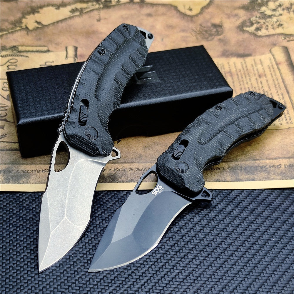 SOG Kiku XR Outdoor Folding Knife 3.03" CTS-XHP Satin Plain Blade, Natural Linen Micarta Handles - XR Lock - 12-27-01-57