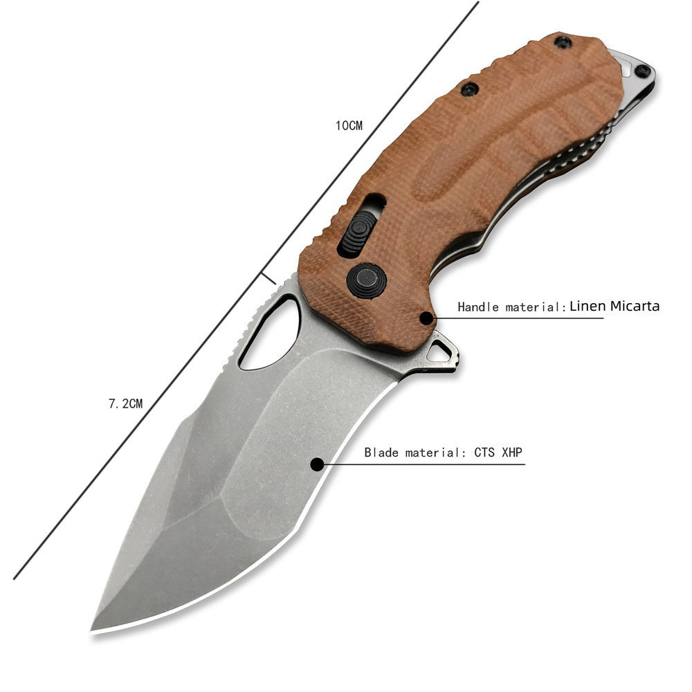 SOG Kiku XR Outdoor Folding Knife 3.03" CTS-XHP Satin Plain Blade, Natural Linen Micarta Handles - XR Lock - 12-27-01-57