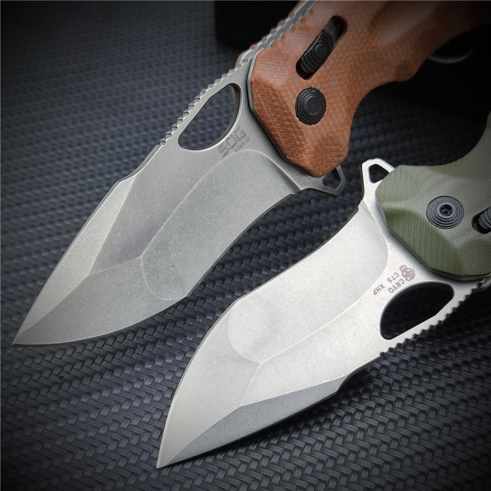 SOG Kiku XR Outdoor Folding Knife 3.03" CTS-XHP Satin Plain Blade, Natural Linen Micarta Handles - XR Lock - 12-27-01-57