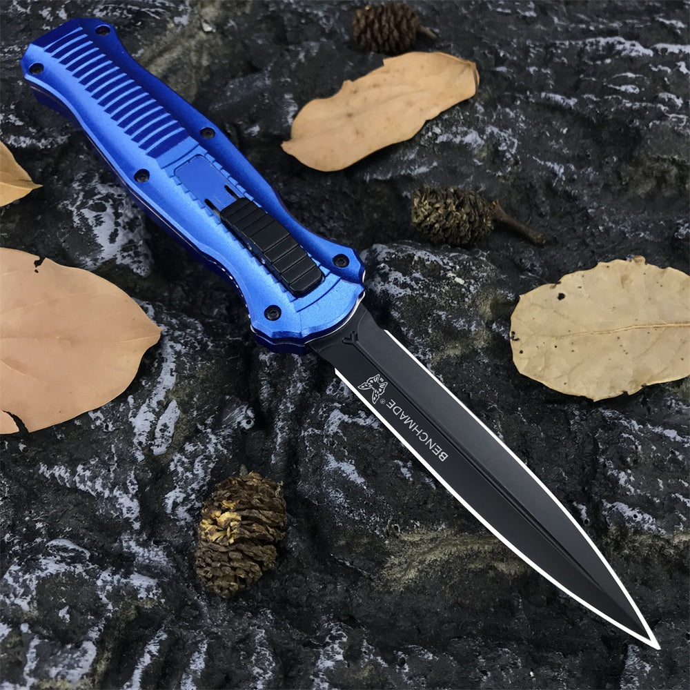 2022 New Spring Assisted Open Camping Survival OTF Knife D2 Blade Blue Aluminum Handle Benchmade 3300BK Auto Switchblade Outdoor Hunting tools