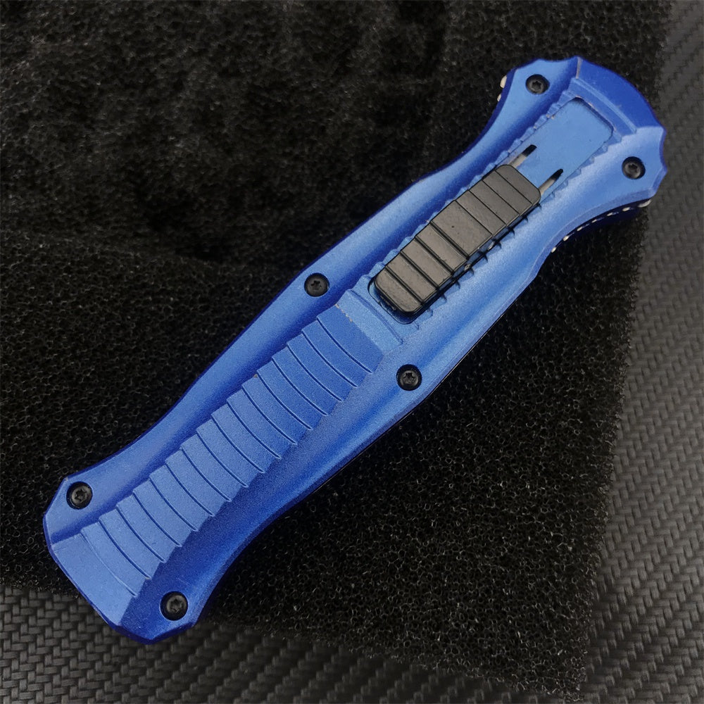 2022 New Spring Assisted Open Camping Survival OTF Knife D2 Blade Blue Aluminum Handle Benchmade 3300BK Auto Switchblade Outdoor Hunting tools