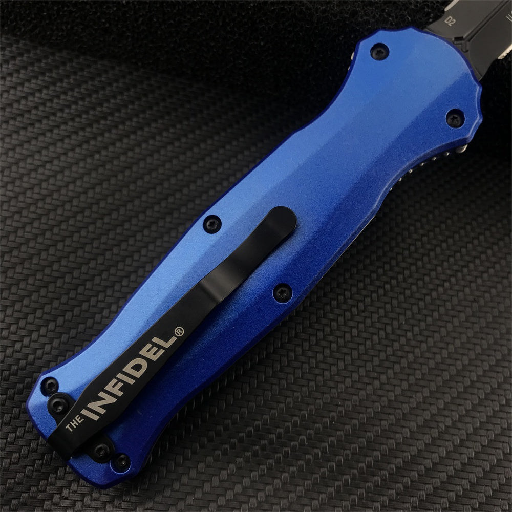 2022 New Spring Assisted Open Camping Survival OTF Knife D2 Blade Blue Aluminum Handle Benchmade 3300BK Auto Switchblade Outdoor Hunting tools