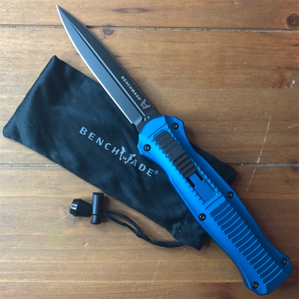 2022 New Spring Assisted Open Camping Survival OTF Knife D2 Blade Blue Aluminum Handle Benchmade 3300BK Auto Switchblade Outdoor Hunting tools