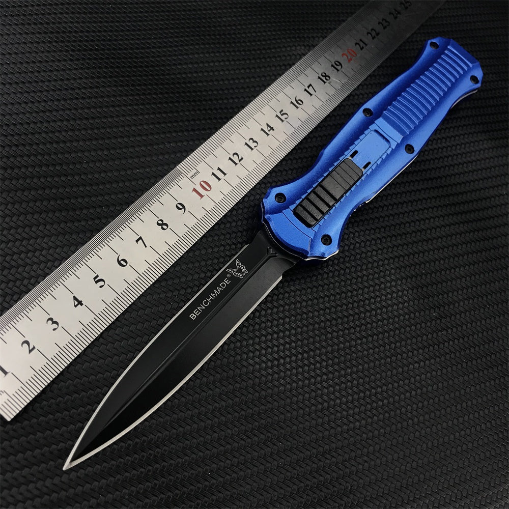 2022 New Spring Assisted Open Camping Survival OTF Knife D2 Blade Blue Aluminum Handle Benchmade 3300BK Auto Switchblade Outdoor Hunting tools