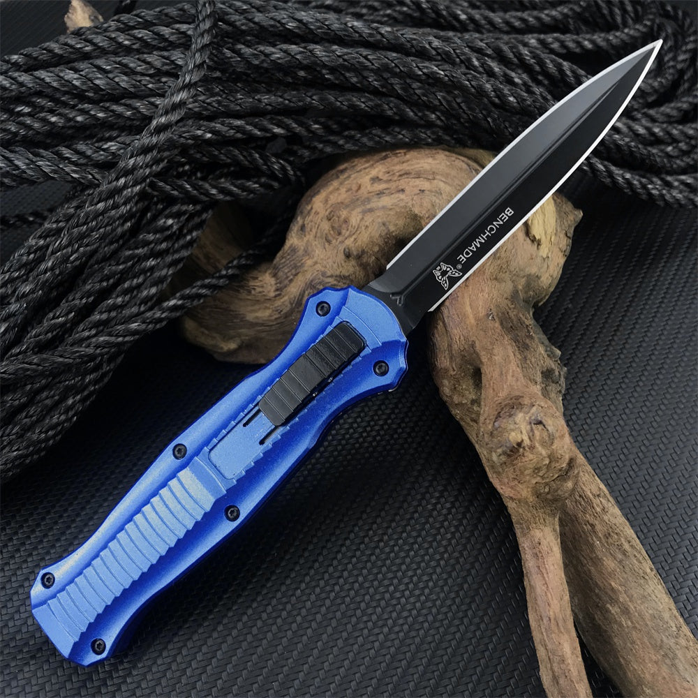 2022 New Spring Assisted Open Camping Survival OTF Knife D2 Blade Blue Aluminum Handle Benchmade 3300BK Auto Switchblade Outdoor Hunting tools
