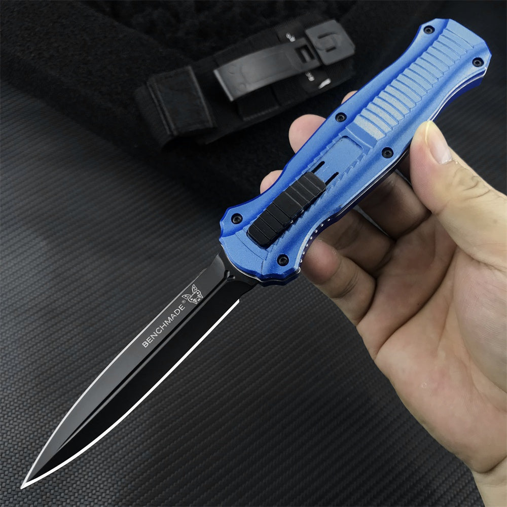 2022 New Spring Assisted Open Camping Survival OTF Knife D2 Blade Blue Aluminum Handle Benchmade 3300BK Auto Switchblade Outdoor Hunting tools