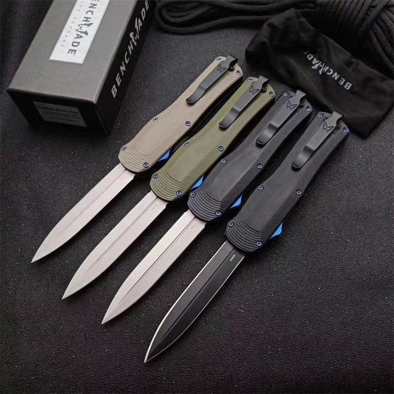 Tactical Spring Knives Benchmade 3400 Autocrat AUTO OTF Knife 3.71 Inch Satin S30V Double Edge Dagger Blade, Black G10 Handles self defence Switchblade Knife