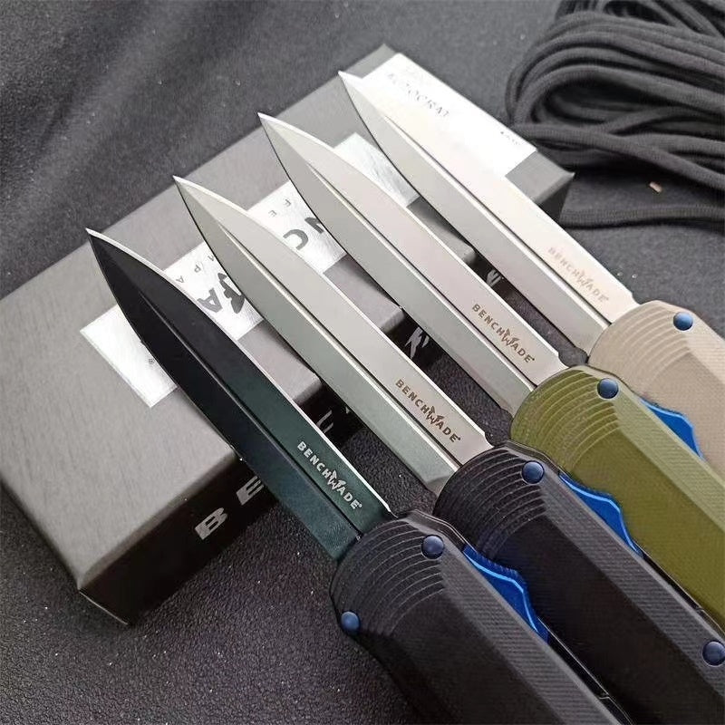 Tactical Spring Knives Benchmade 3400 Autocrat AUTO OTF Knife 3.71 Inch Satin S30V Double Edge Dagger Blade, Black G10 Handles self defence Switchblade Knife