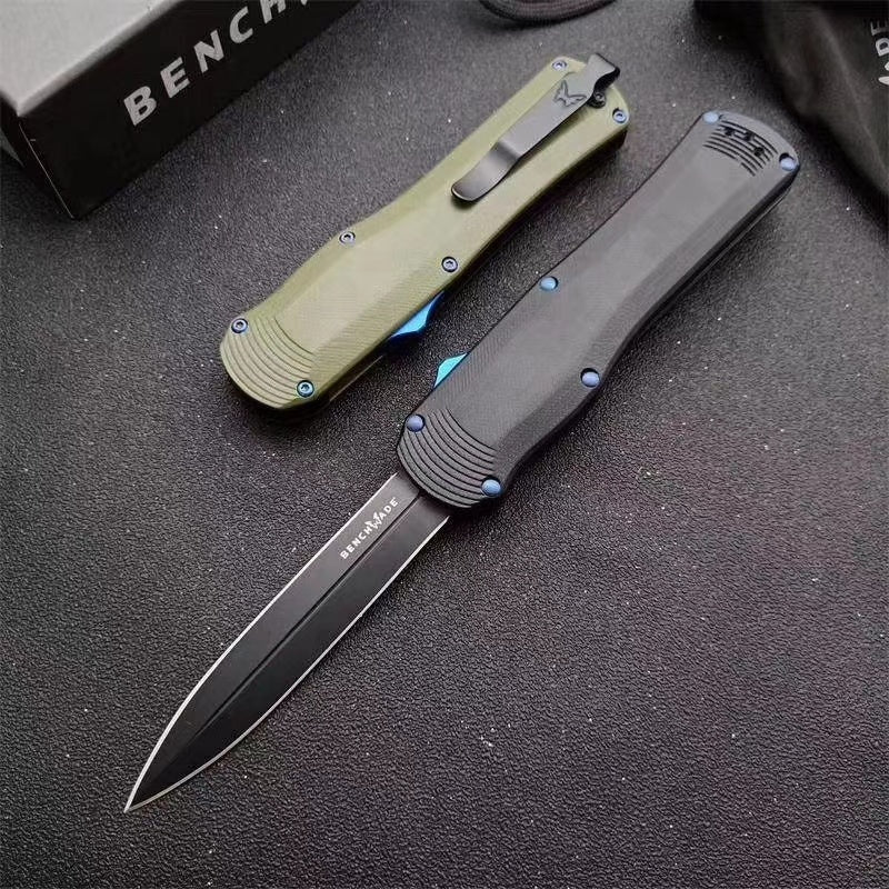 Tactical Spring Knives Benchmade 3400 Autocrat AUTO OTF Knife 3.71 Inch Satin S30V Double Edge Dagger Blade, Black G10 Handles self defence Switchblade Knife