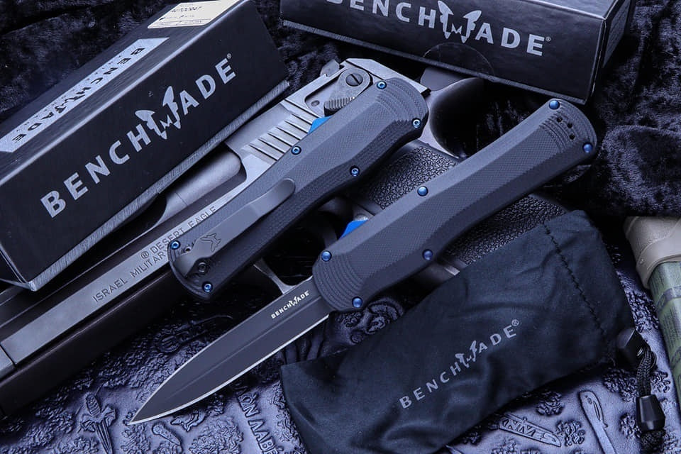 Tactical Spring Knives Benchmade 3400 Autocrat AUTO OTF Knife 3.71 Inch Satin S30V Double Edge Dagger Blade, Black G10 Handles self defence Switchblade Knife