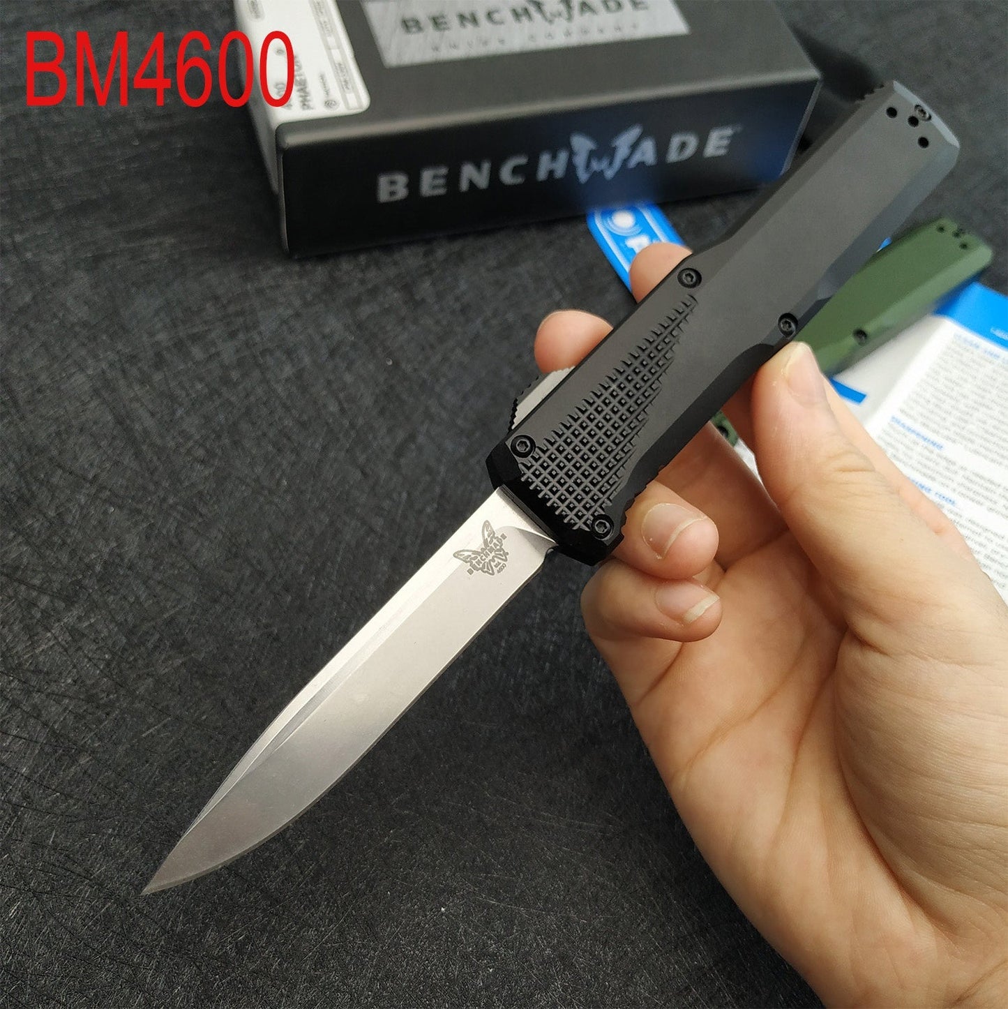 2022 NEW Tactical Knives AUTO EDC Spring Assist Knife Benchmade 4600 Double Action OTF AUTOMATIC Knife - 3.45''Plain Edge CPM-S30V Blade - Black Anodized 6061-T6 Aluminum Handle