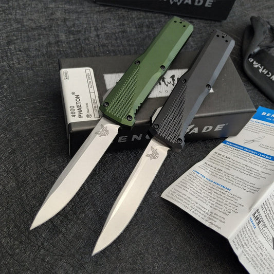 2022 NEW Tactical Knives AUTO EDC Spring Assist Knife Benchmade 4600  Double Action OTF AUTOMATIC Knife - 3.45''Plain Edge CPM-S30V Blade - Black Anodized 6061-T6 Aluminum Handle