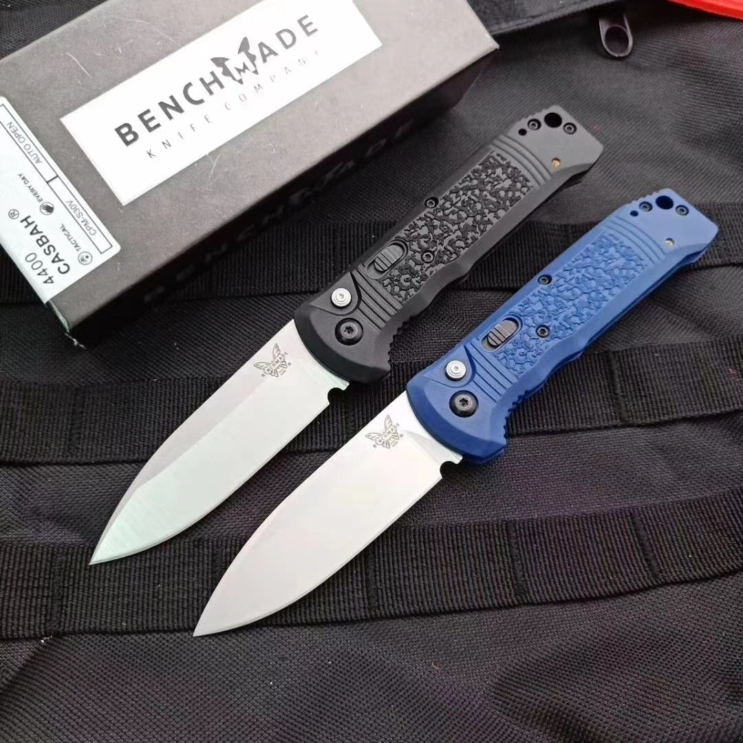 Benchmade 4400-1 Casbah AUTO Folding Spring Knife 3.4" Satin S30V Drop Point Blade, Textured Grivory Handles Tactical Hunting Camping Pocket Knife