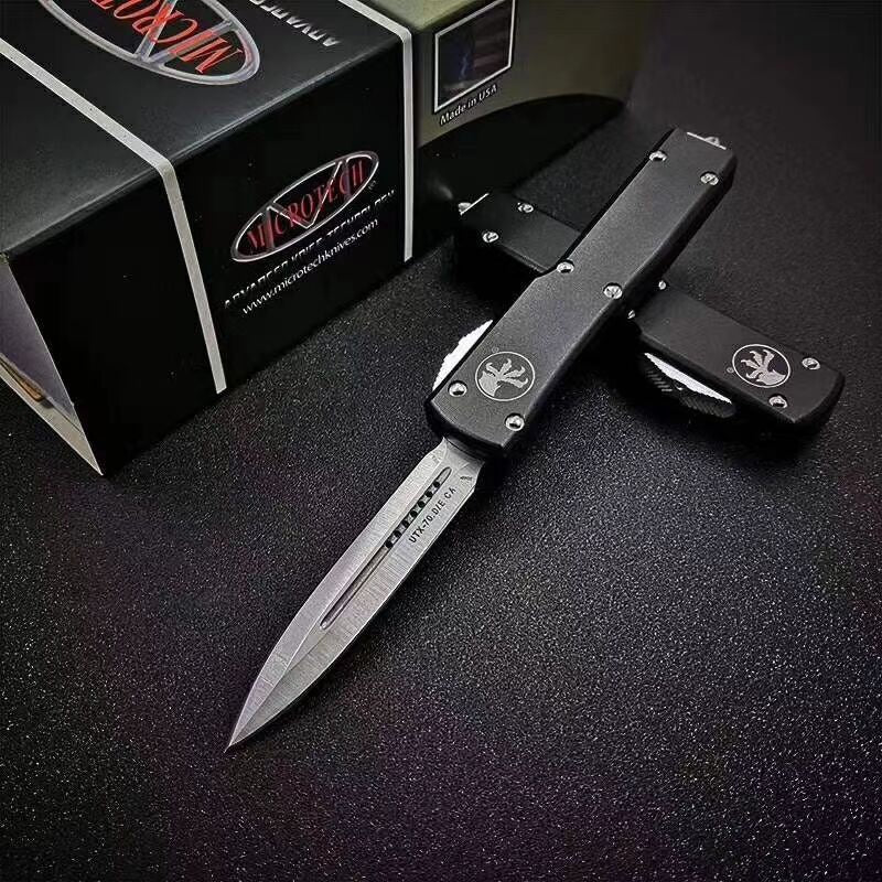 Microtech 147-10APOD UTX-70 AUTO OTF Knife 2.41" Apocalyptic Double Edge Dagger Blade, OD Green Aluminum Handles,Outdoor Camping Tool