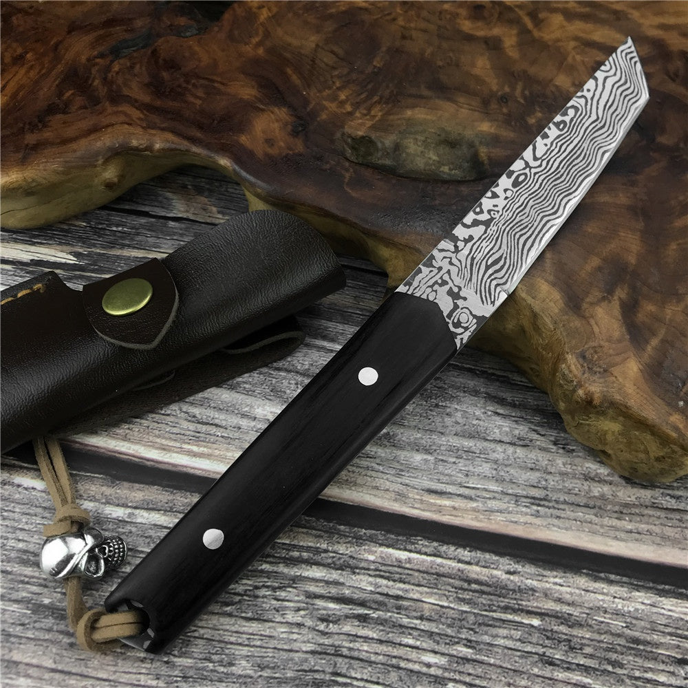 High Hardness JAPAN SAMURAI TANTO Katana Fixed Blade Tactical Hunting Knife Wood Handle Survival Gear Straight Knives Gift Leather Sheath