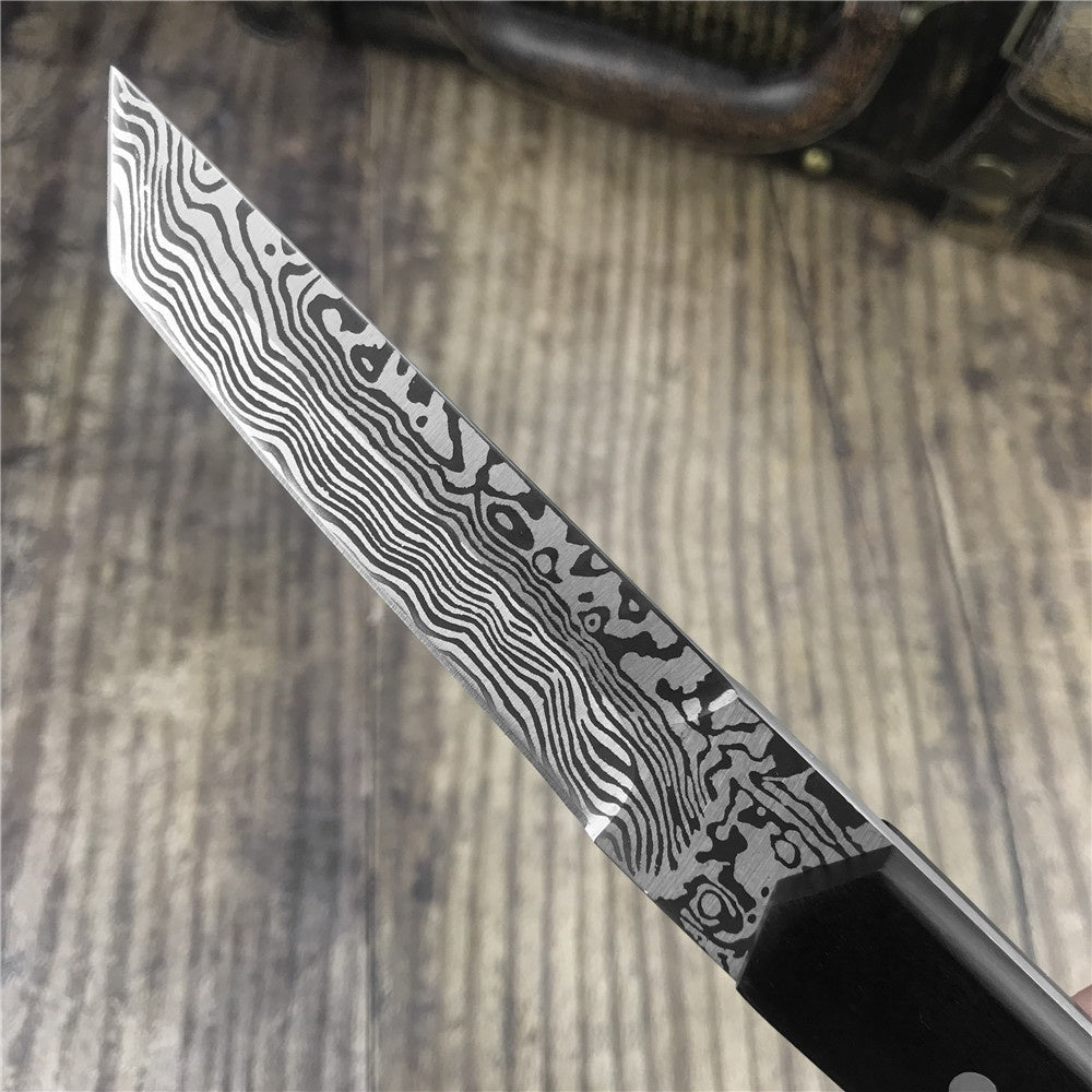 High Hardness JAPAN SAMURAI TANTO Katana Fixed Blade Tactical Hunting Knife Wood Handle Survival Gear Straight Knives Gift Leather Sheath