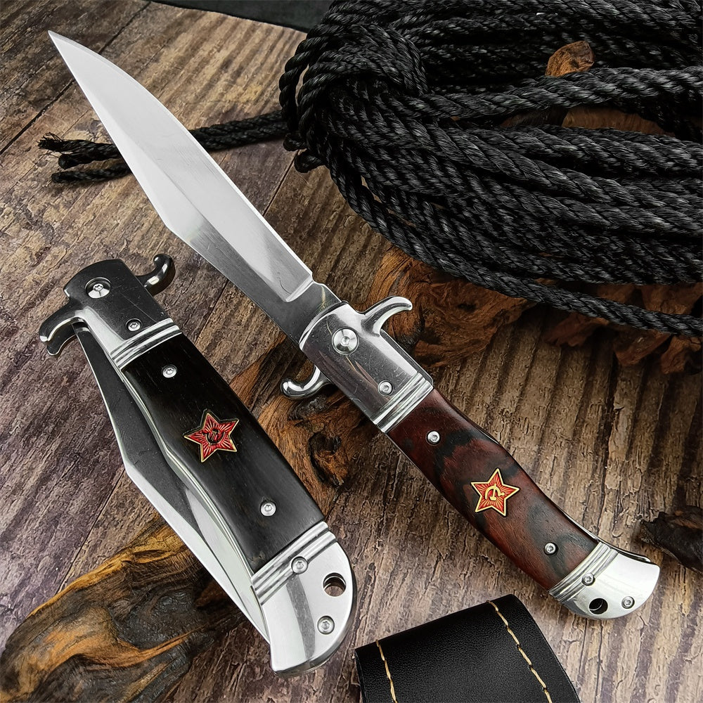 2022 New Russia Finka NKVD KGB AUTO OTF Stiletto Italian Style Automatic Knife AKC Spring Assisted Side Jump Knife Flick Knife 440C Stainless Steel Blade Camping Hunting  Knives