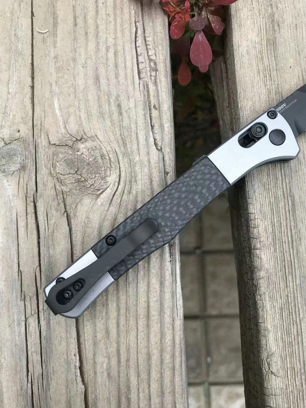 Benchmade 4170BK AUTO Fact Folding Knife 3.95" S90V Black DLC Spear Point Blade, Aluminum Handles with Carbon Fiber Inlays