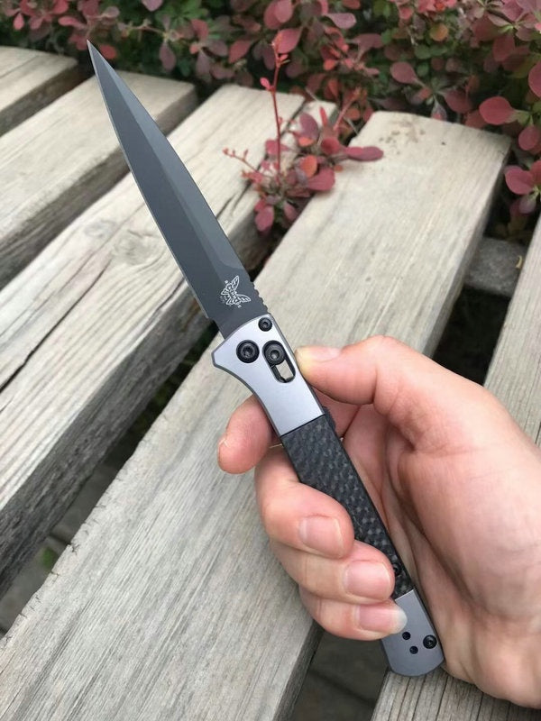 Benchmade 4170BK AUTO Fact Folding Knife 3.95" S90V Black DLC Spear Point Blade, Aluminum Handles with Carbon Fiber Inlays